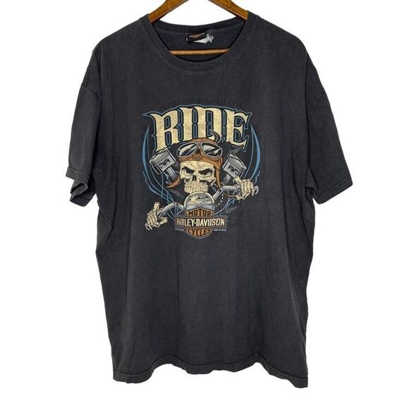 Harley Davidson Dark Gray Skull Graphic Print Short Sleeve Shirt Size 2XL Men's - Picture 1 of 13